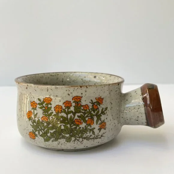 Vintage 70's Takashi Floral Speckled Soup Cup with Handle - Picture 4 of 8